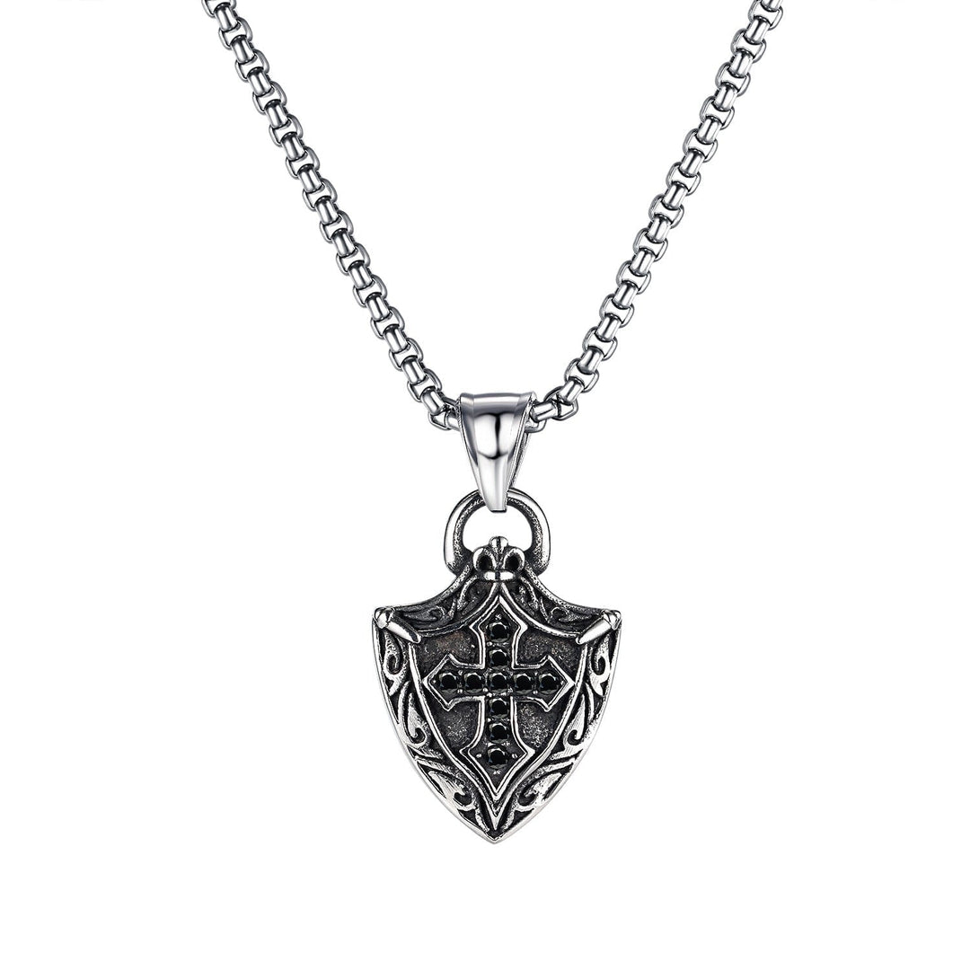 Wee Luxury Men Necklaces 【1807】（Pendant + Chain 3*55CM） Mens Vintage Viking Shield Cross Necklace  Timeless Style