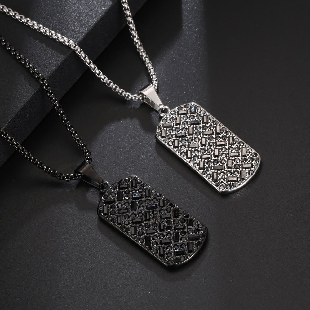 Wee Luxury Men Necklaces Asymmetrical Black Inlaid Titanium Steel Men's Jewellery Necklace