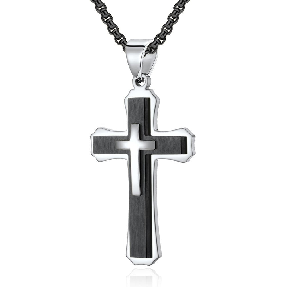 Wee Luxury Men Necklaces Black and Pearl Chain Necklace Stylish Stainless Steel Cross Necklace - Latest Trend