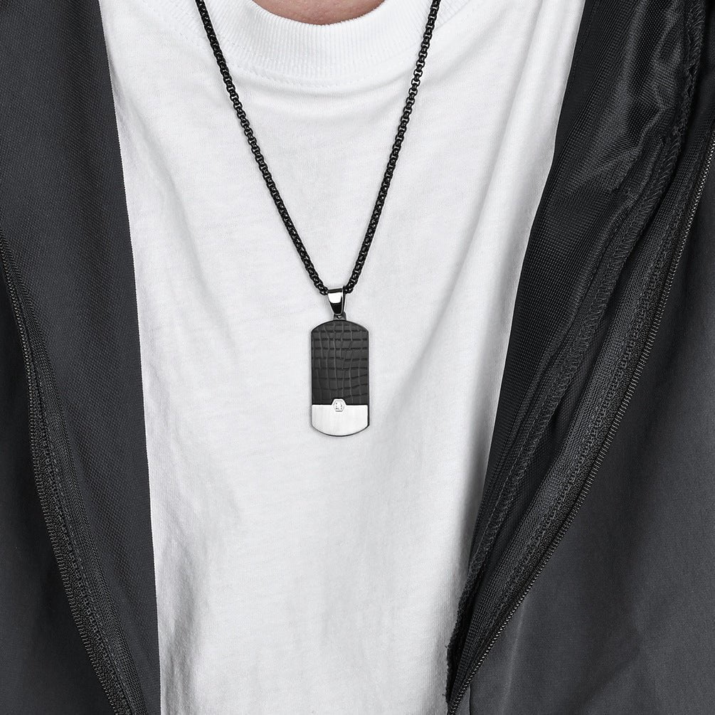 Wee Luxury Men Necklaces Black and Rigid Pearl Chain Necklace Trendy Minimalist Stamped Stone Pendant  Perfect for Men