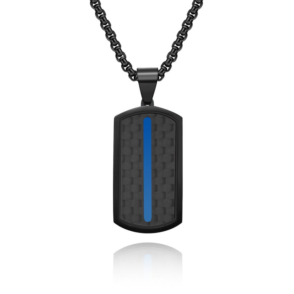 Wee Luxury Men Necklaces Black Blue Pendant and Pearl Necklace Stylish Carbon Fiber Military Pendant Necklace  Minimalist Design