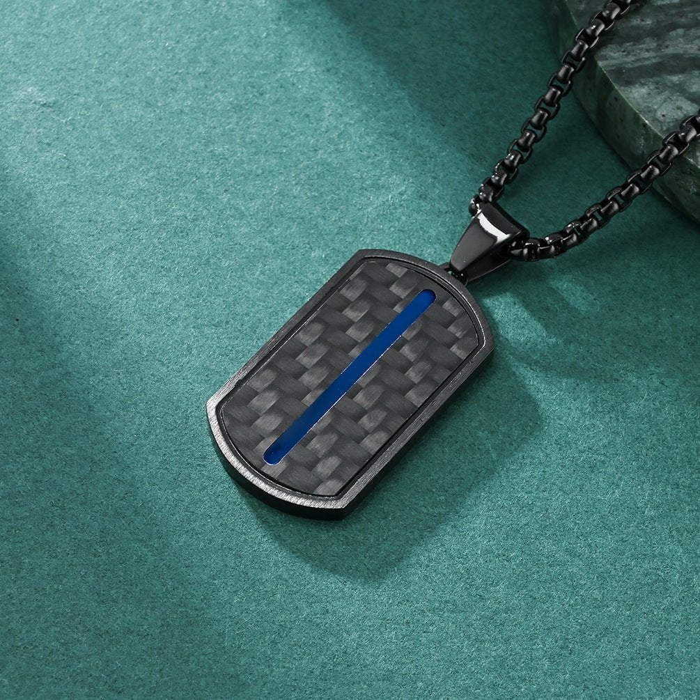 Wee Luxury Men Necklaces Black blue pendant+pearl necklace U-Shape Stainless Steel Military Style Carbon Fiber Lucky Necklace