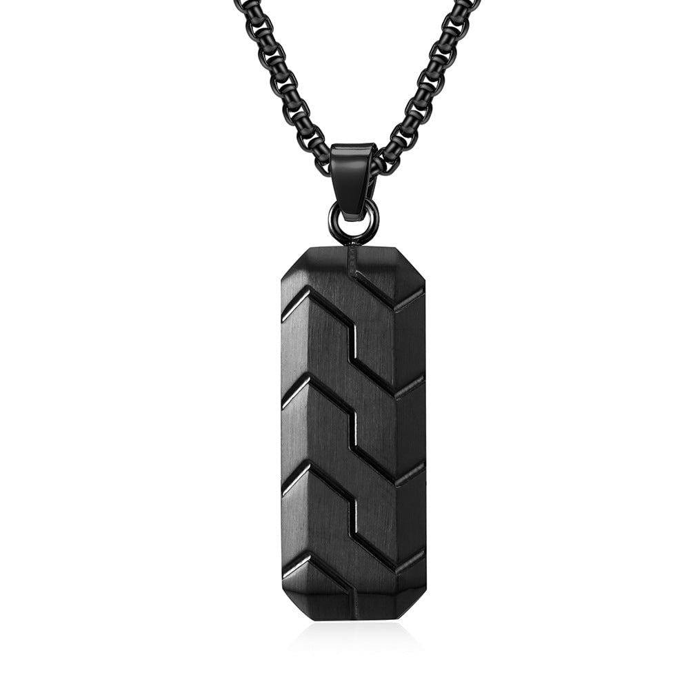 Wee Luxury Men Necklaces Black Pendant and Black Pearl Chain Sleek Hexagon Tire Textured Stainless Steel Necklace