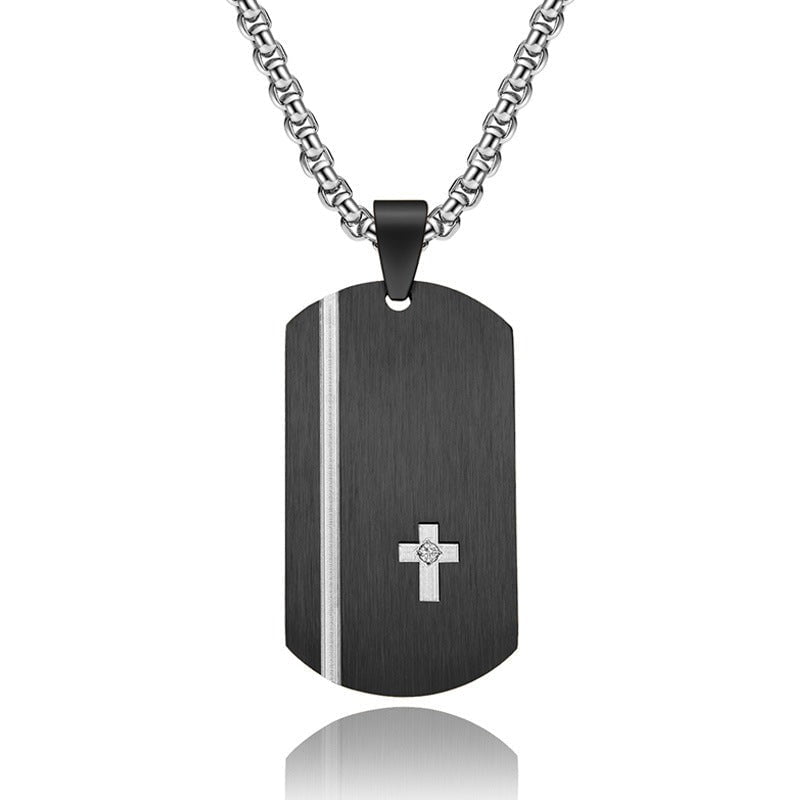 Wee Luxury Men Necklaces Black Pendant and Pearl Chain Necklace Sleek Laser Engraved Stainless Steel Pendant with Titanium Chain