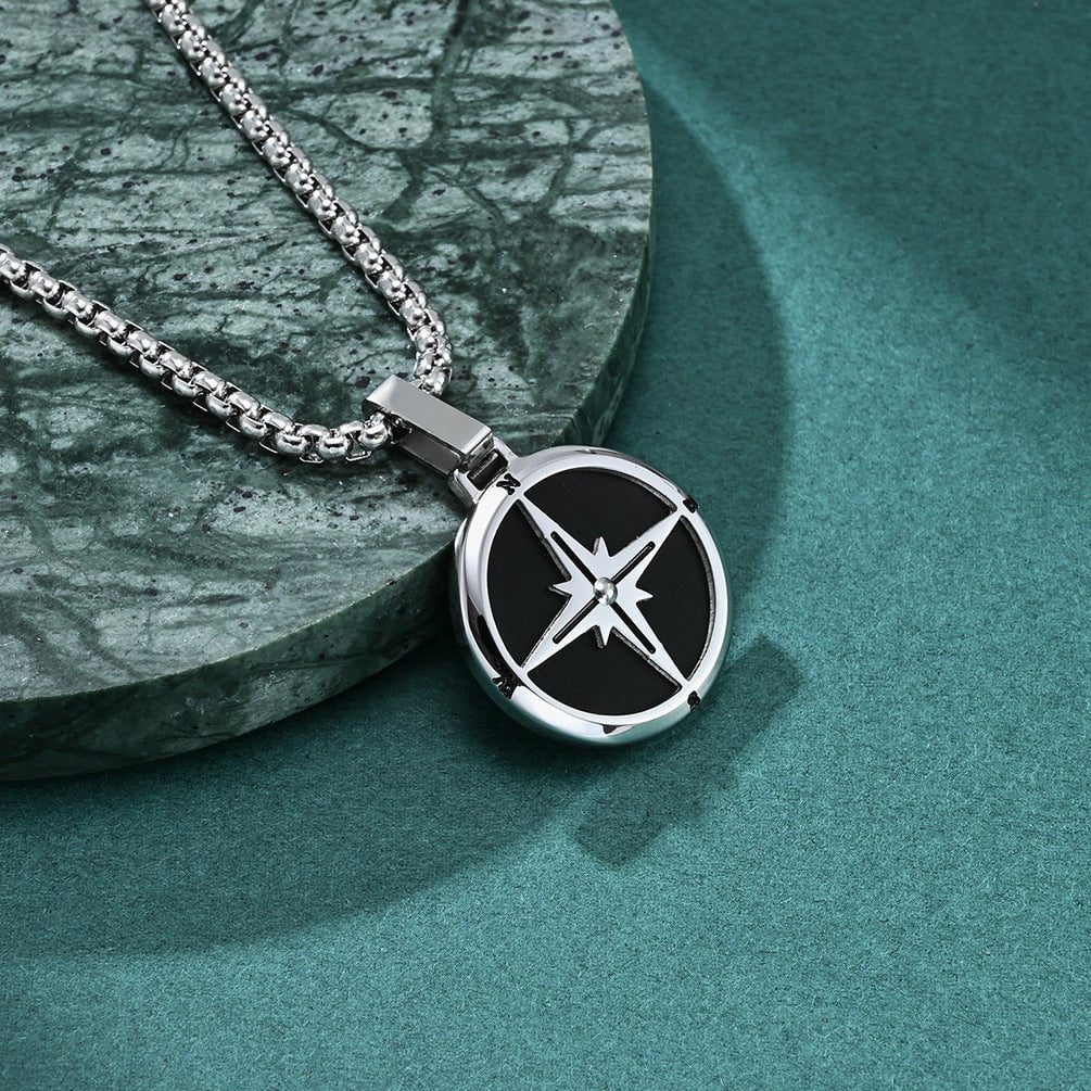 Wee Luxury Men Necklaces Black Pendant and Rigid Pearl Chain Designer Compass Necklace A Fashion Statement with Originality