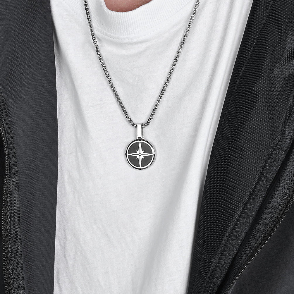 Wee Luxury Men Necklaces Black Pendant and Rigid Pearl Chain Designer Compass Necklace A Fashion Statement with Originality