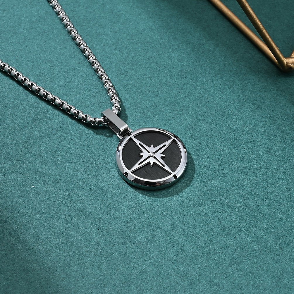 Wee Luxury Men Necklaces Black Pendant and Rigid Pearl Chain Designer Compass Necklace A Fashion Statement with Originality