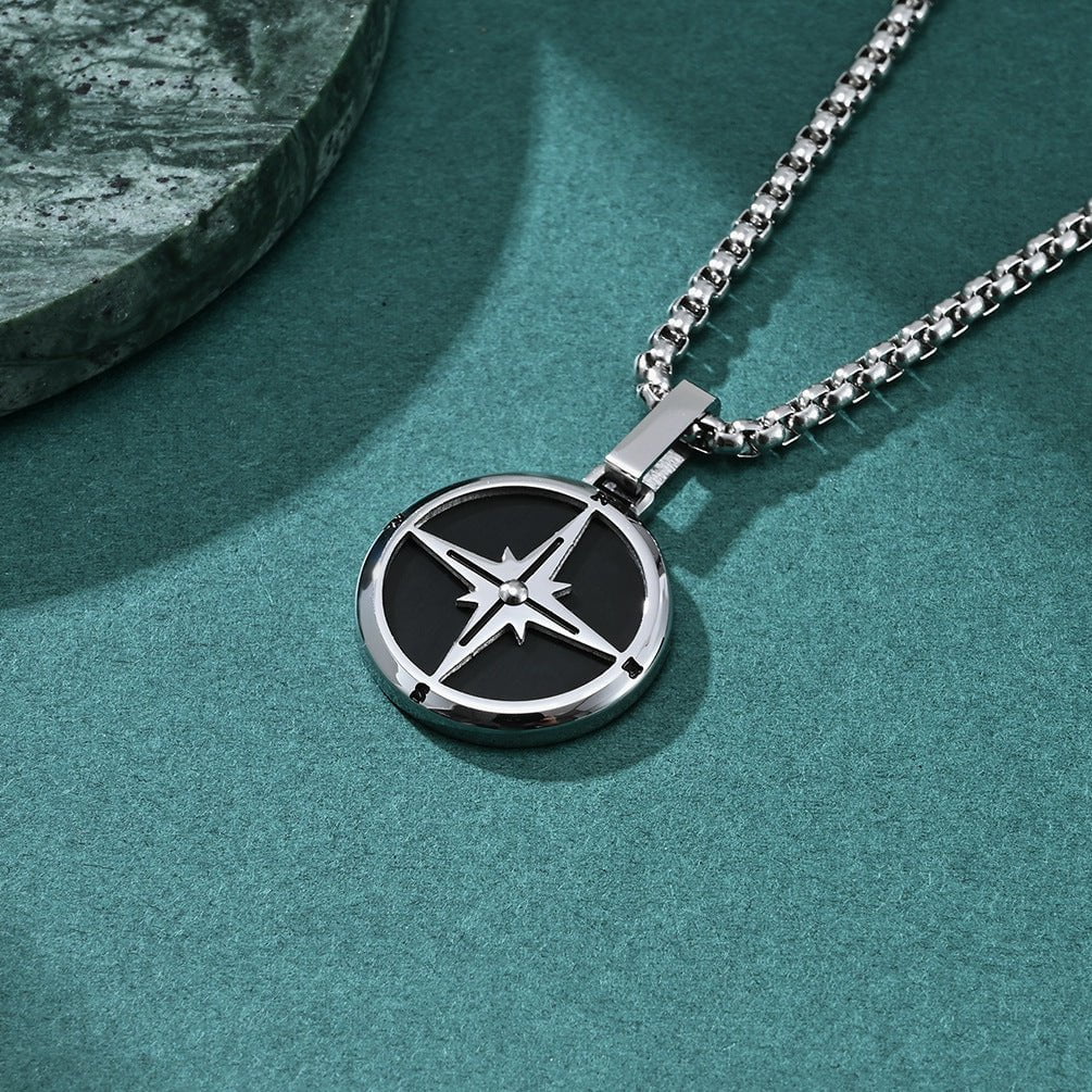 Wee Luxury Men Necklaces Black Pendant and Rigid Pearl Chain Designer Compass Necklace A Fashion Statement with Originality