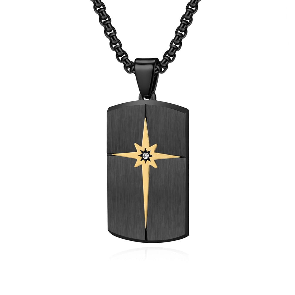 Wee Luxury Men Necklaces Black pendant plus black necklace Geometric Water Drop Six-pointed Star Stainless Steel Necklace for Men