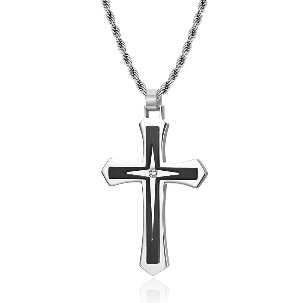 Wee Luxury Men Necklaces Black plus flat grinding chain Geometric Two-tone in 316 Stainless Steel Cross Pendant for Men