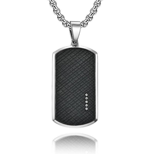 Wee Luxury Men Necklaces Black plus steel color pearl chain Men's Geometric Block Design Stainless Steel Pendant Necklace