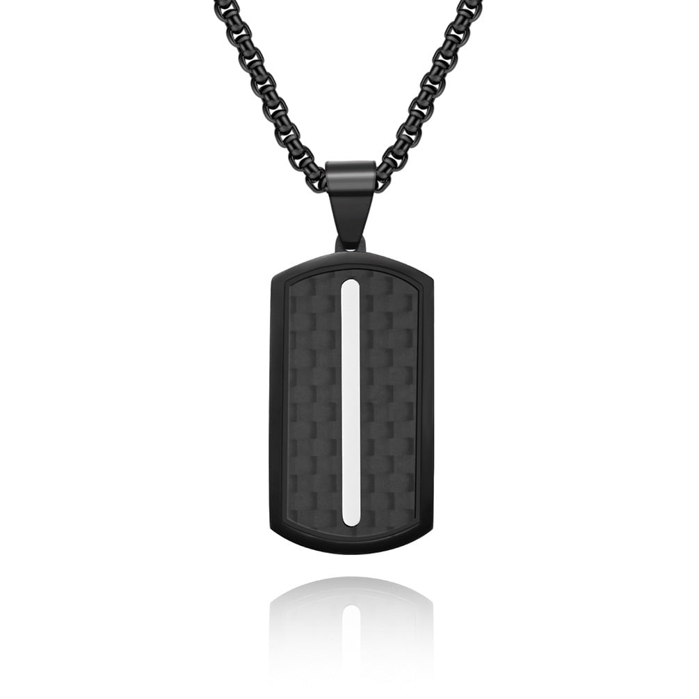 Wee Luxury Men Necklaces Black Steel Pendant and Pearl Necklace Stylish Carbon Fiber Military Pendant Necklace  Minimalist Design