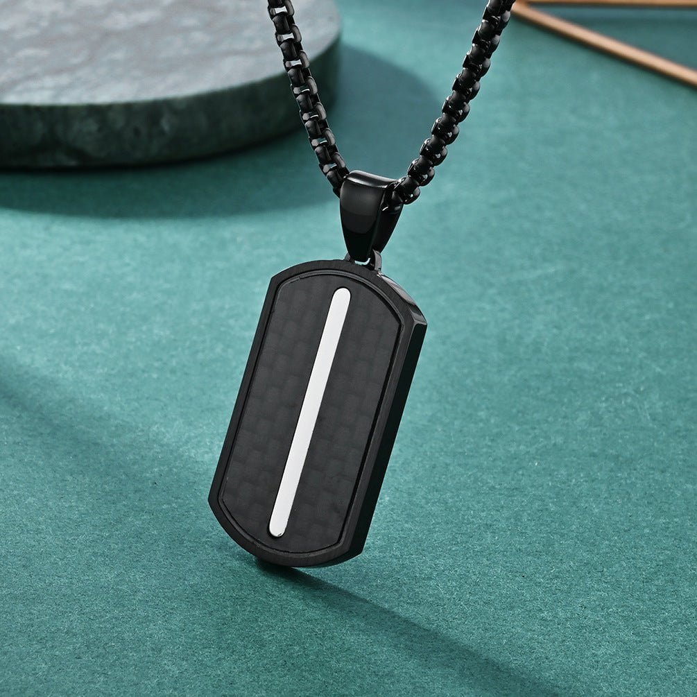 Wee Luxury Men Necklaces Black steel pendant+pearl necklace U-Shape Stainless Steel Military Style Carbon Fiber Lucky Necklace