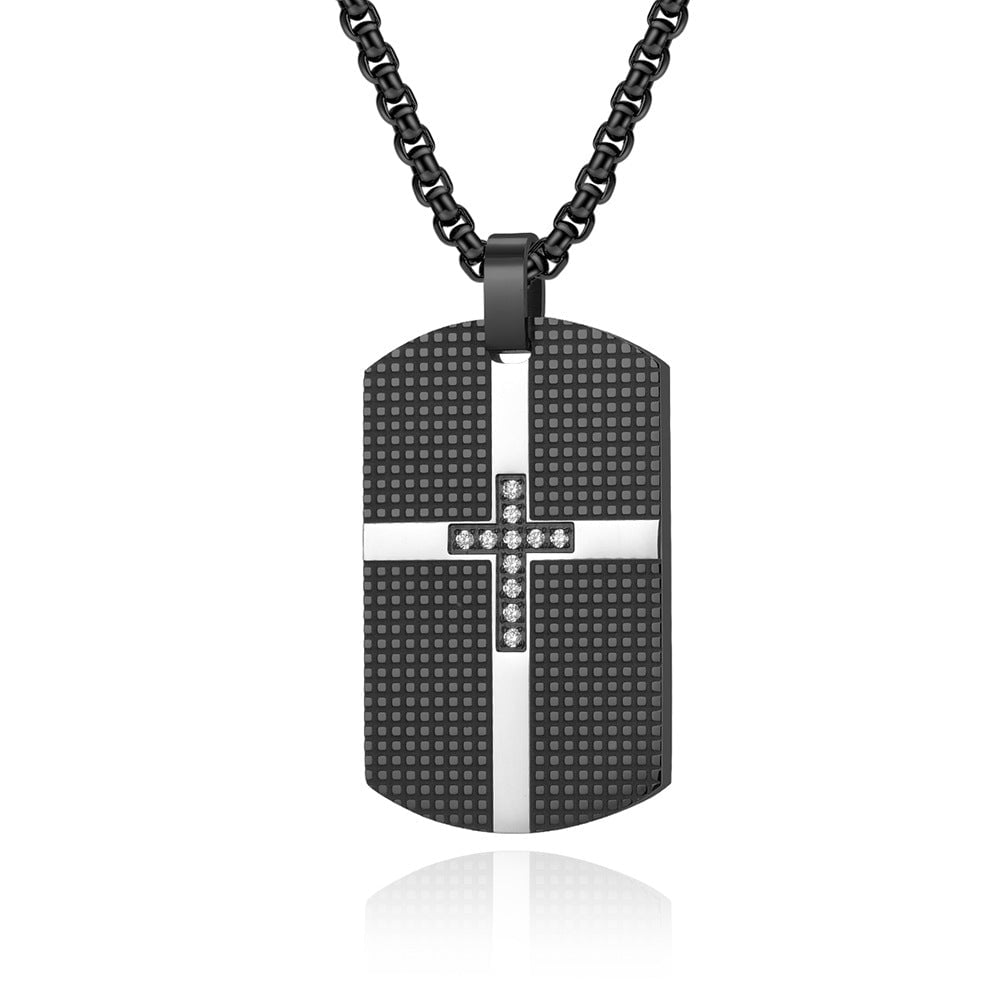 Wee Luxury Men Necklaces Black with black pearl chain Modern Stainless Steel Cross Necklace for Men with Gemstone Accents