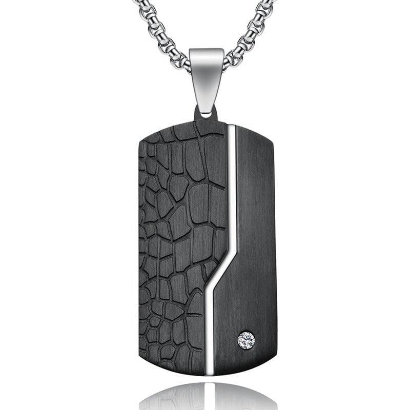 Wee Luxury Men Necklaces Black with steel pearl chain Men's Geometric Textured Black Sand Pendant Necklace in Retro Style