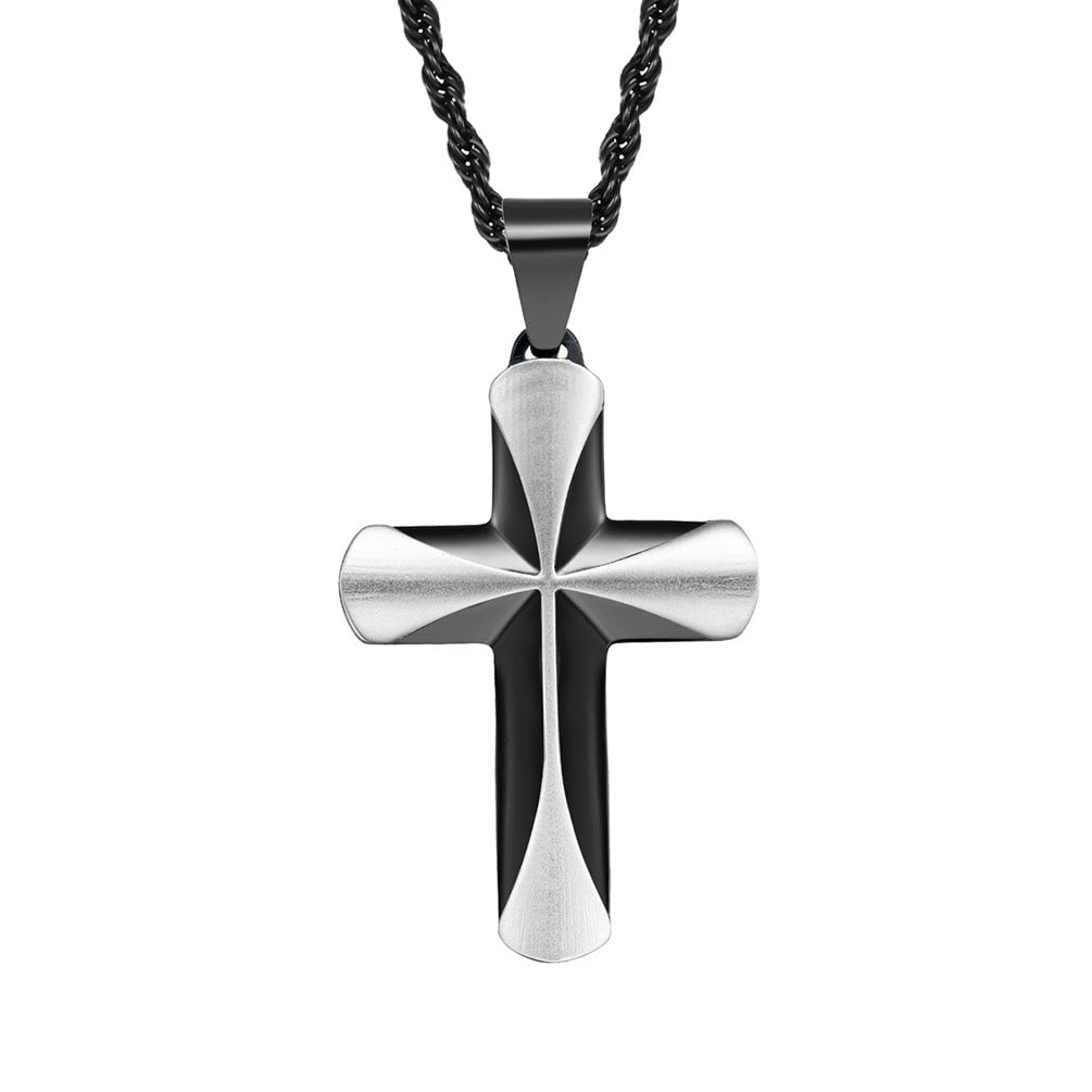 Wee Luxury Men Necklaces Black with Twist Chain Necklace Stylish Titanium Cross Pendant  Modern Stainless Steel Necklace
