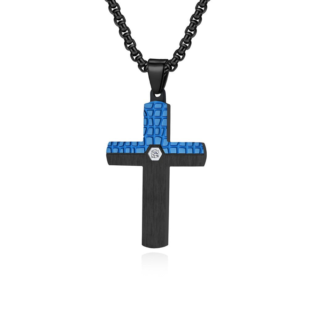 Wee Luxury Men Necklaces Blue and Pearl Chain Necklace Mens Dualtone Cross Necklace Stainless Steel Unique and Durable