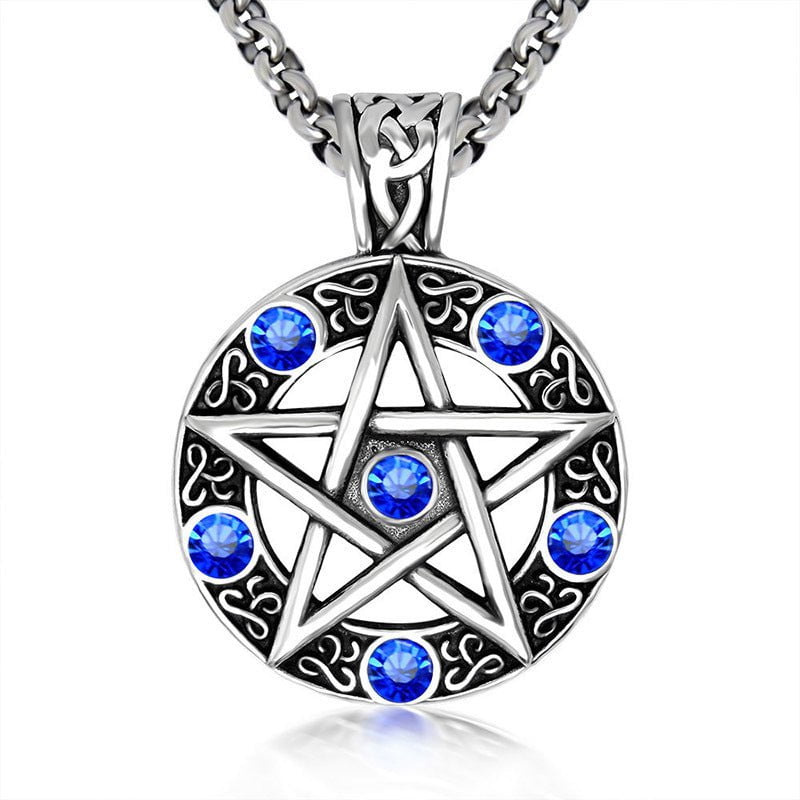 Wee Luxury Men Necklaces Blue diamond pendant+ce401*2.5*60cm with chain Men's Titanium Steel Pentagram Necklace - Unique Star Design