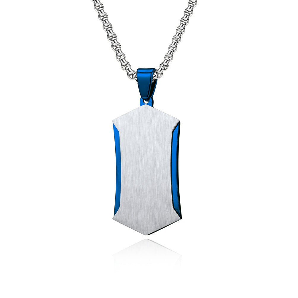 Wee Luxury Men Necklaces Blue Pendant and Silver Pearl Chain Bold and Stylish DualLayer Titanium Steel Necklace for Men