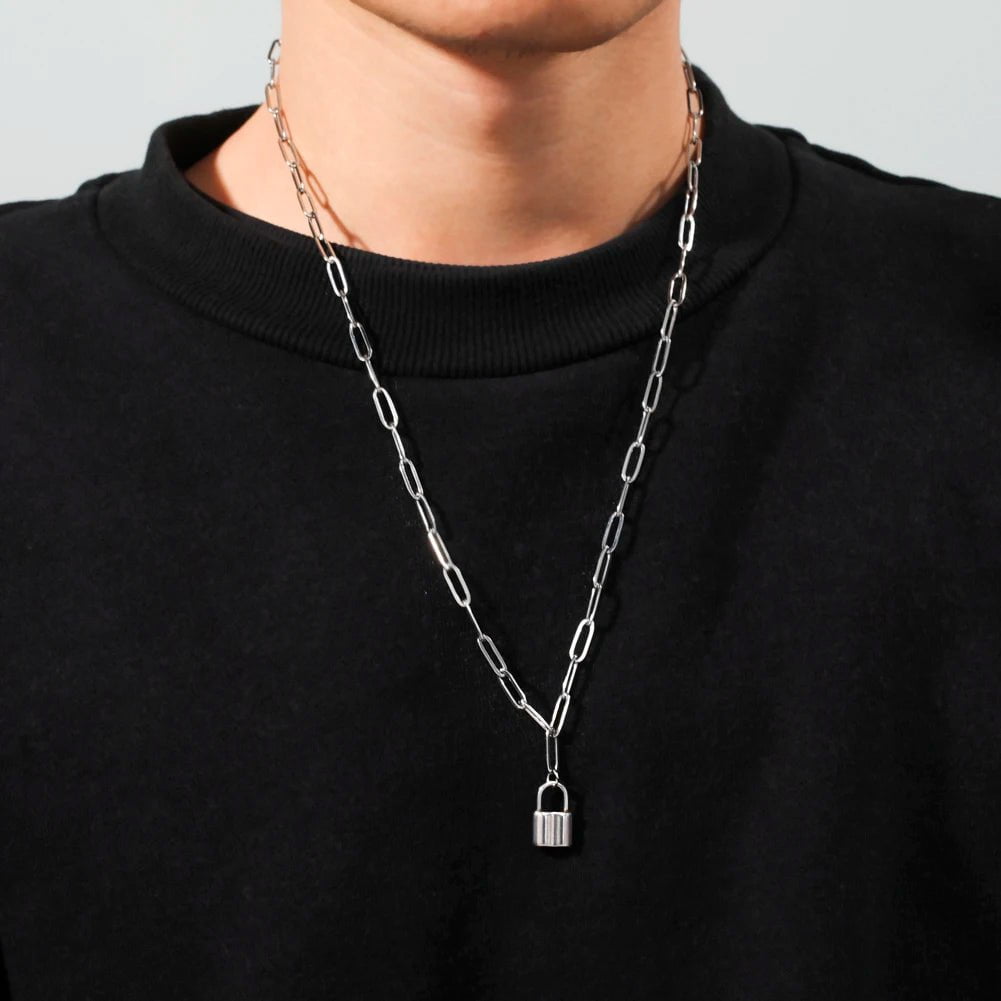 Wee Luxury Men Necklaces Fashion 2 Layers Lock Link Chain Necklace For Men