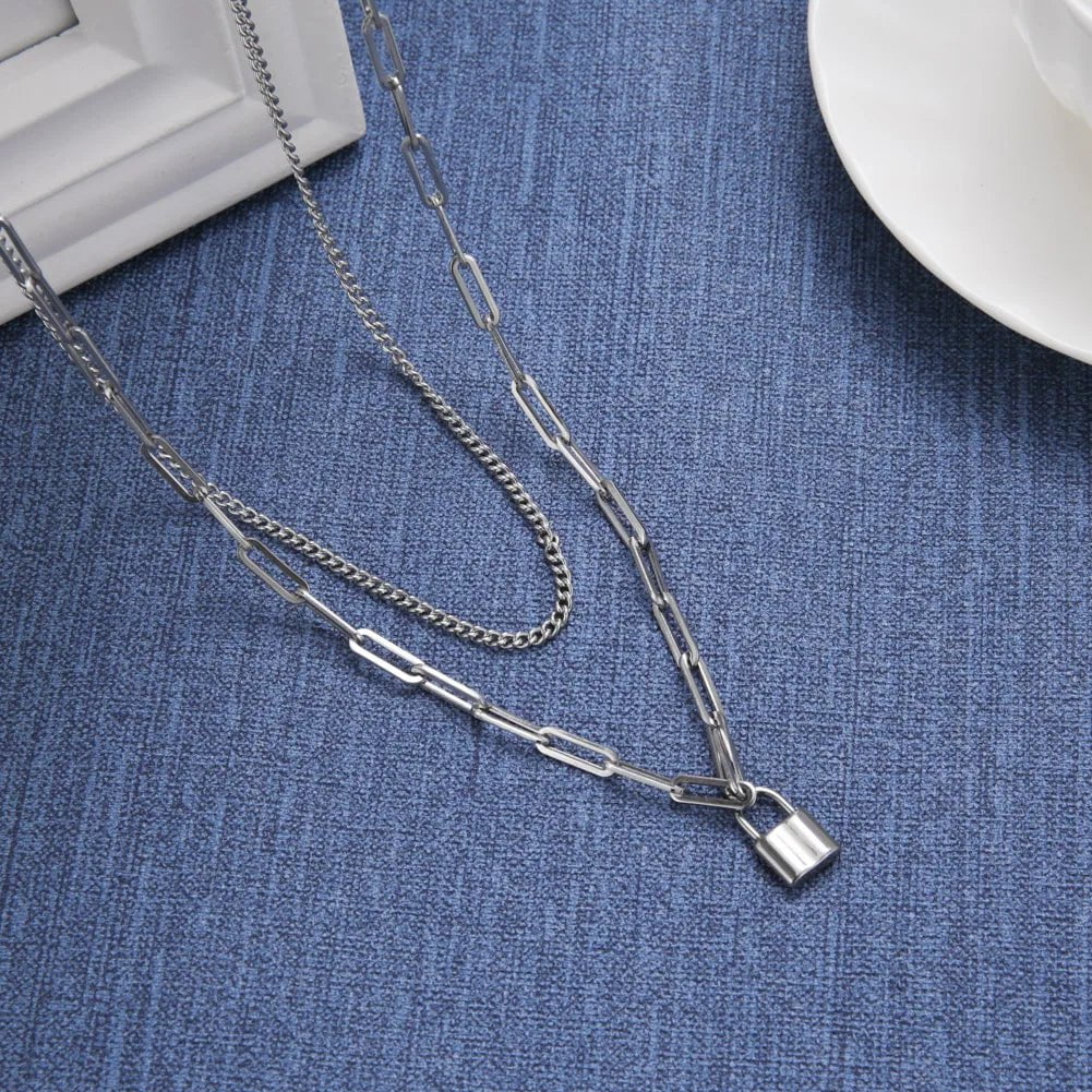 Wee Luxury Men Necklaces Fashion 2 Layers Lock Link Chain Necklace For Men