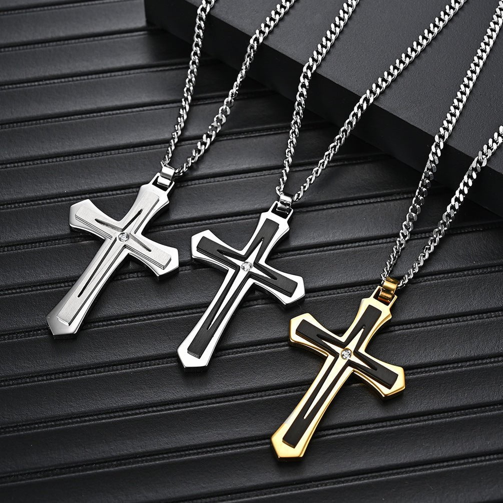 Wee Luxury Men Necklaces Geometric Two-tone in 316 Stainless Steel Cross Pendant for Men