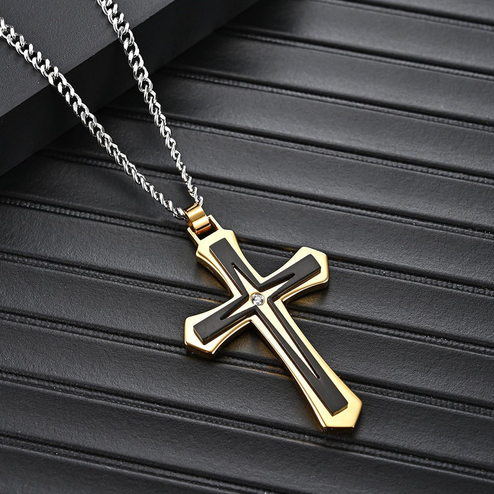 Wee Luxury Men Necklaces Geometric Two-tone in 316 Stainless Steel Cross Pendant for Men