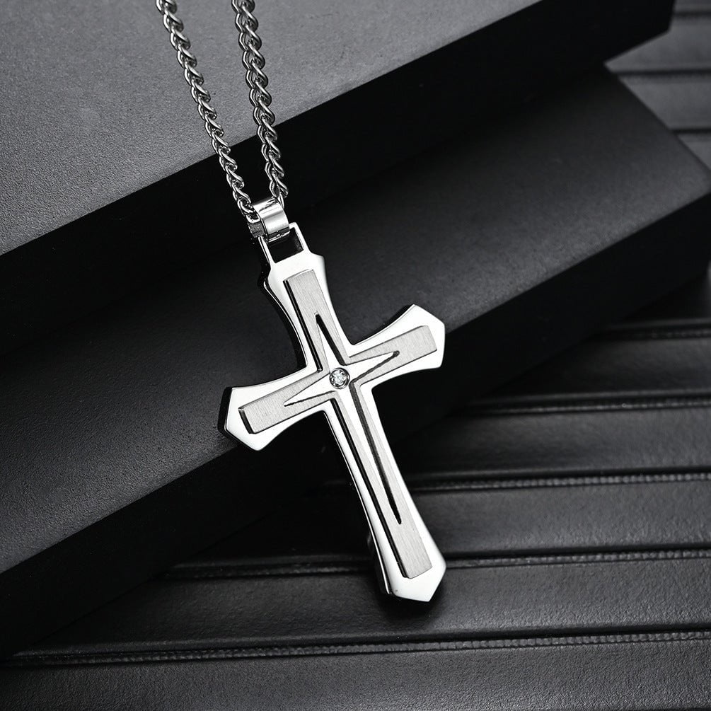 Wee Luxury Men Necklaces Geometric Two-tone in 316 Stainless Steel Cross Pendant for Men