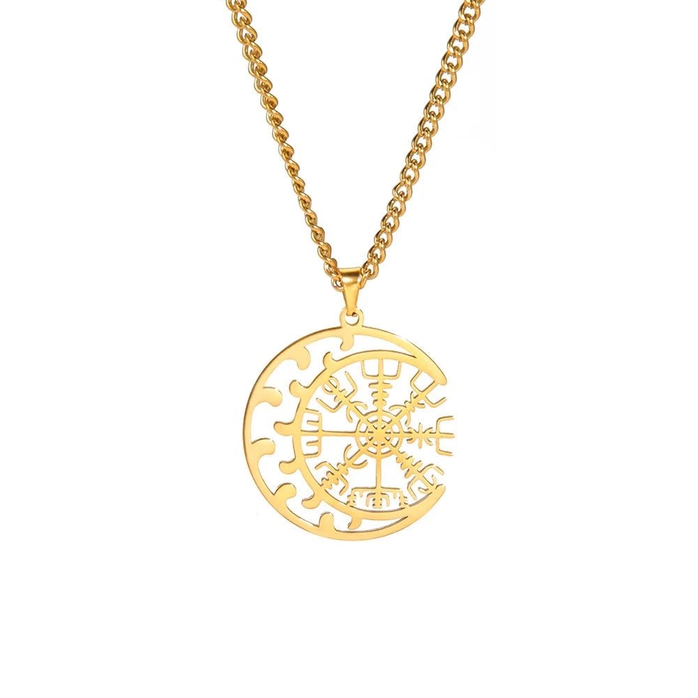Wee Luxury Men Necklaces Gold Color Viking Compass Stainless Steel Necklaces For Men