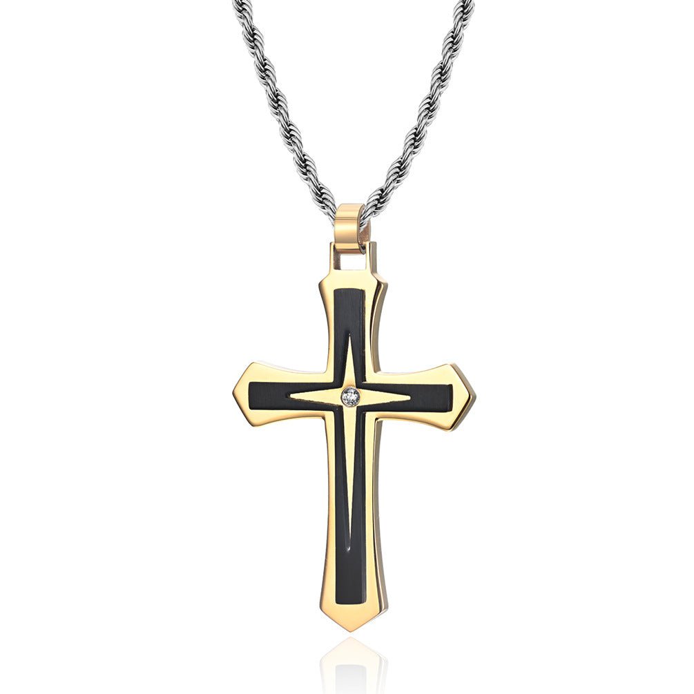 Wee Luxury Men Necklaces Gold plus flat grindingchain Geometric Two-tone in 316 Stainless Steel Cross Pendant for Men