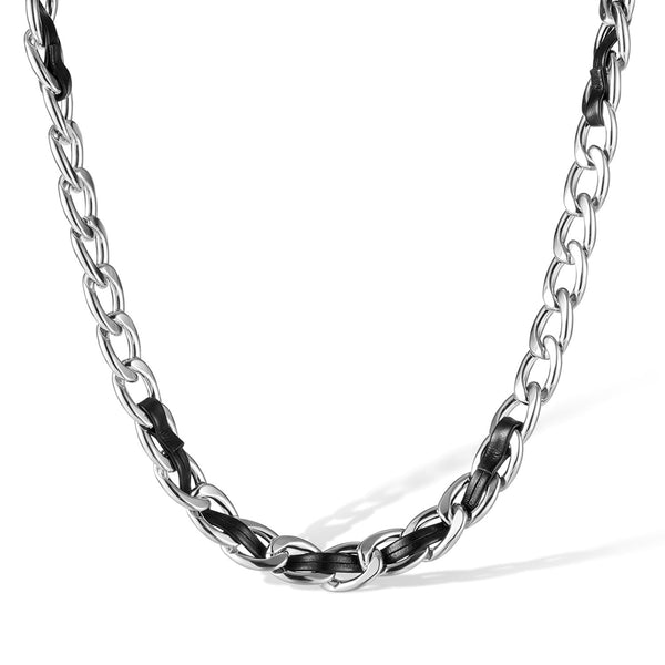 Wee Luxury Men Necklaces GX2370 - Steel Necklace Luxury Stainless Steel Cuban Link Leather Necklace