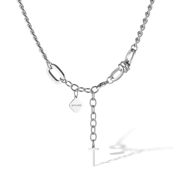Wee Luxury Men Necklaces GX2371 - Steel Necklace Stylish Stainless Steel Cross Pendant on Cuban Chain Necklace