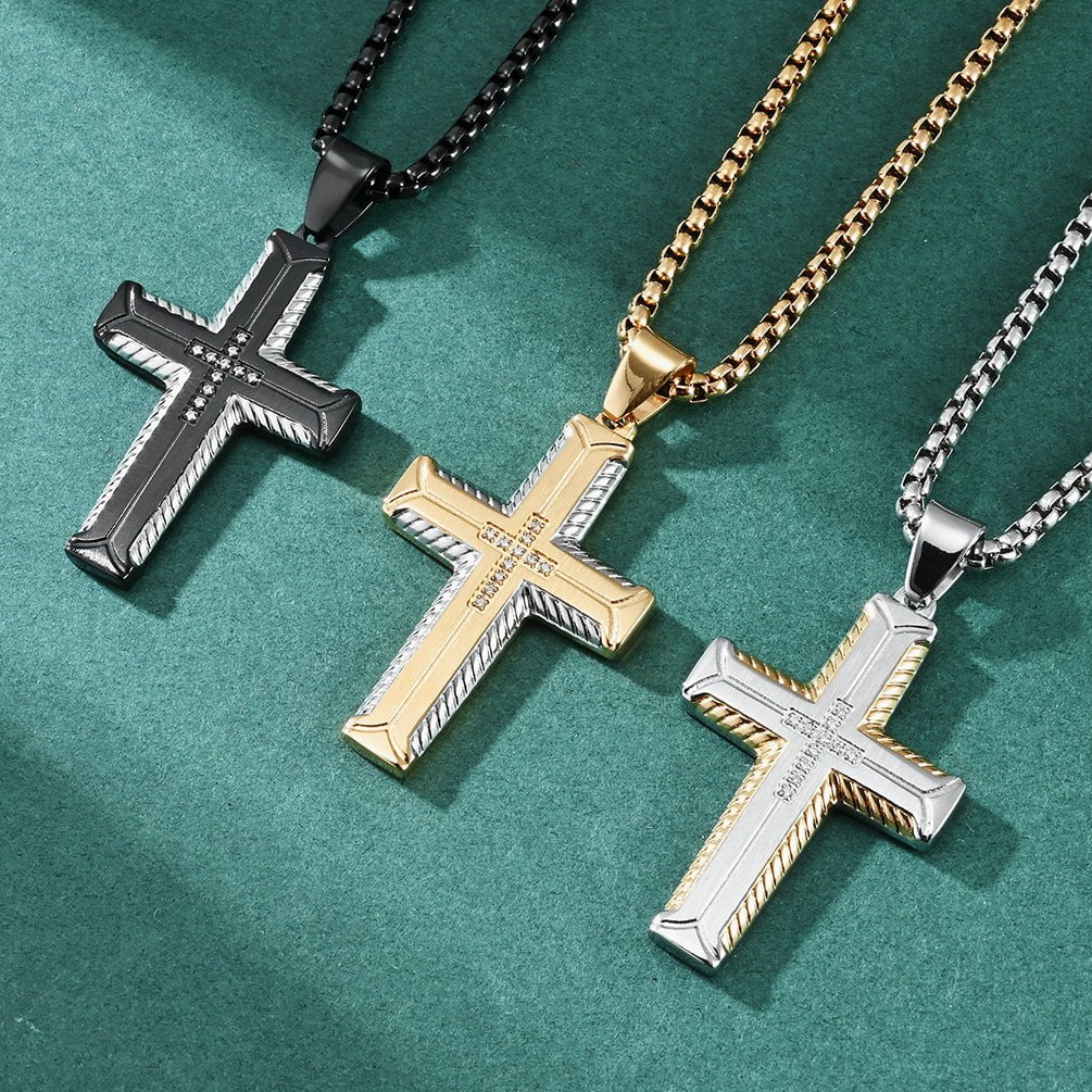 Wee Luxury Men Necklaces Innovative Tire Pattern Necklace with Hip Hop Cross Pendant