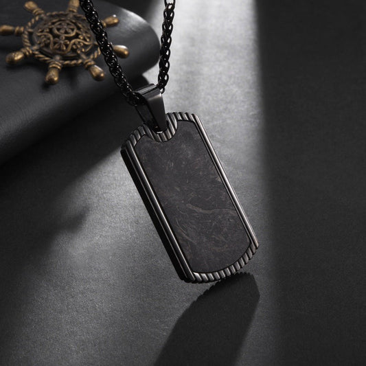 Wee Luxury Men Necklaces Men's Textured Geometric Stainless Steel Carbon Fiber Trendy Necklace