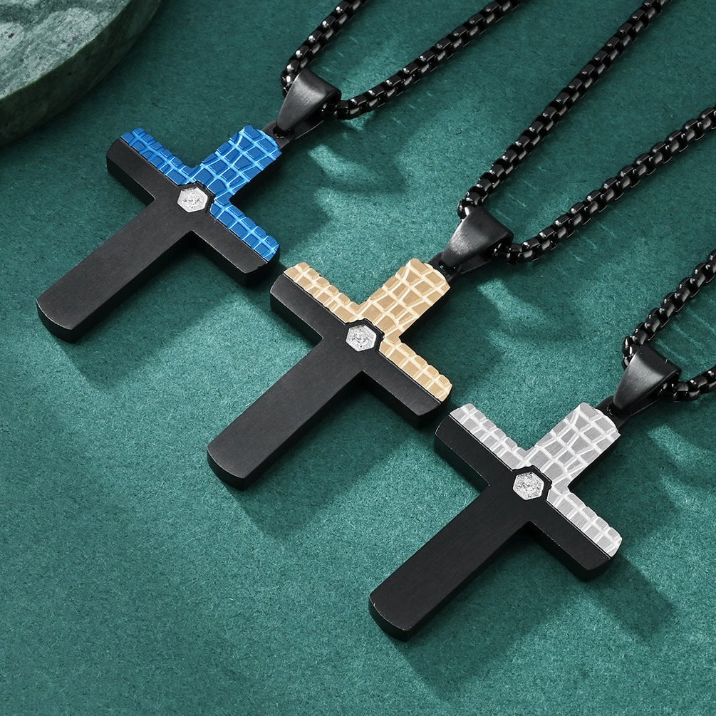 Wee Luxury Men Necklaces Mens Dualtone Cross Necklace Stainless Steel Unique and Durable