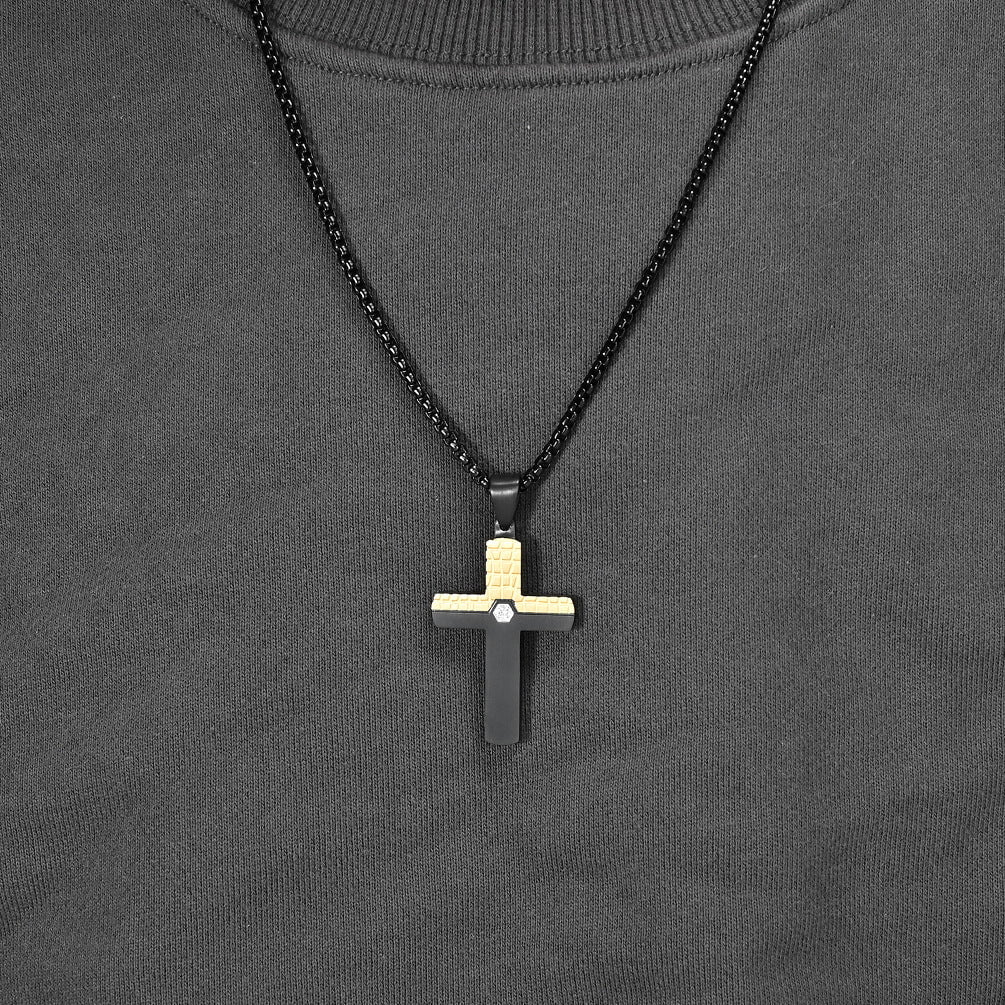 Wee Luxury Men Necklaces Mens Dualtone Cross Necklace Stainless Steel Unique and Durable