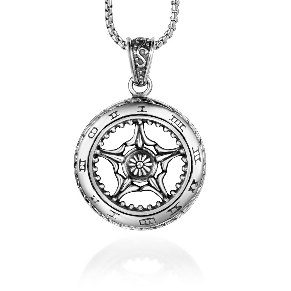 Wee Luxury Men Necklaces Pendant + 401*2.5*60cm with chain Stylish Men's Retro Punk Titanium Steel Wheel Pendant Necklace