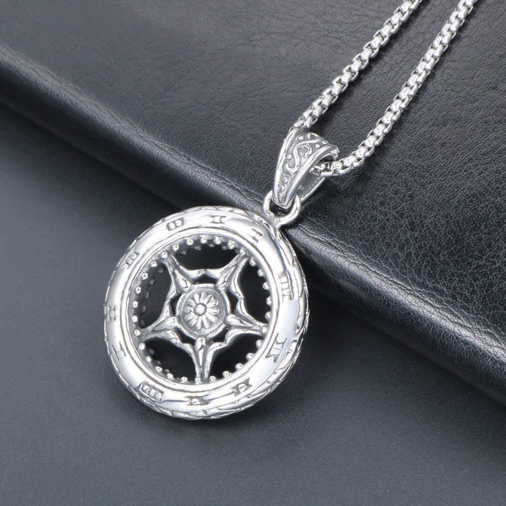 Wee Luxury Men Necklaces Pendant + 401*2.5*60cm with chain Stylish Men's Retro Punk Titanium Steel Wheel Pendant Necklace