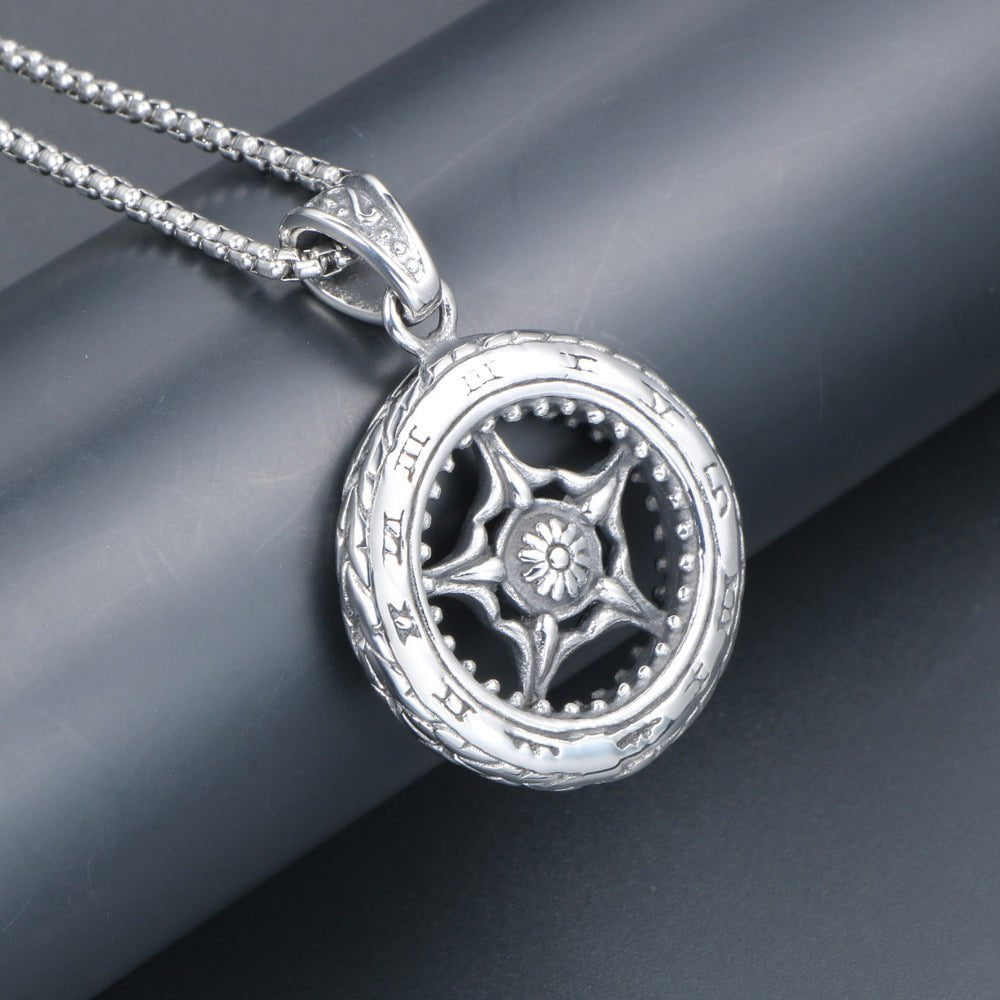 Wee Luxury Men Necklaces Pendant + 401*2.5*60cm with chain Stylish Men's Retro Punk Titanium Steel Wheel Pendant Necklace