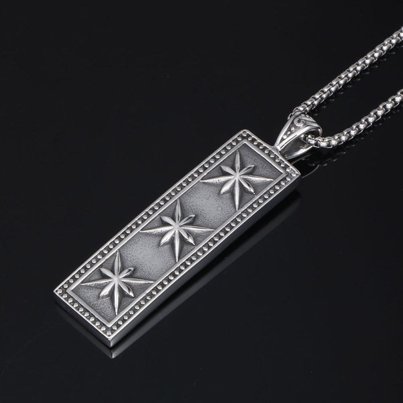 Wee Luxury Men Necklaces Pendant + 401*2.5*60cm with chain Trendy Men's Stainless Steel Eight-Pointed Star Geometric Necklace