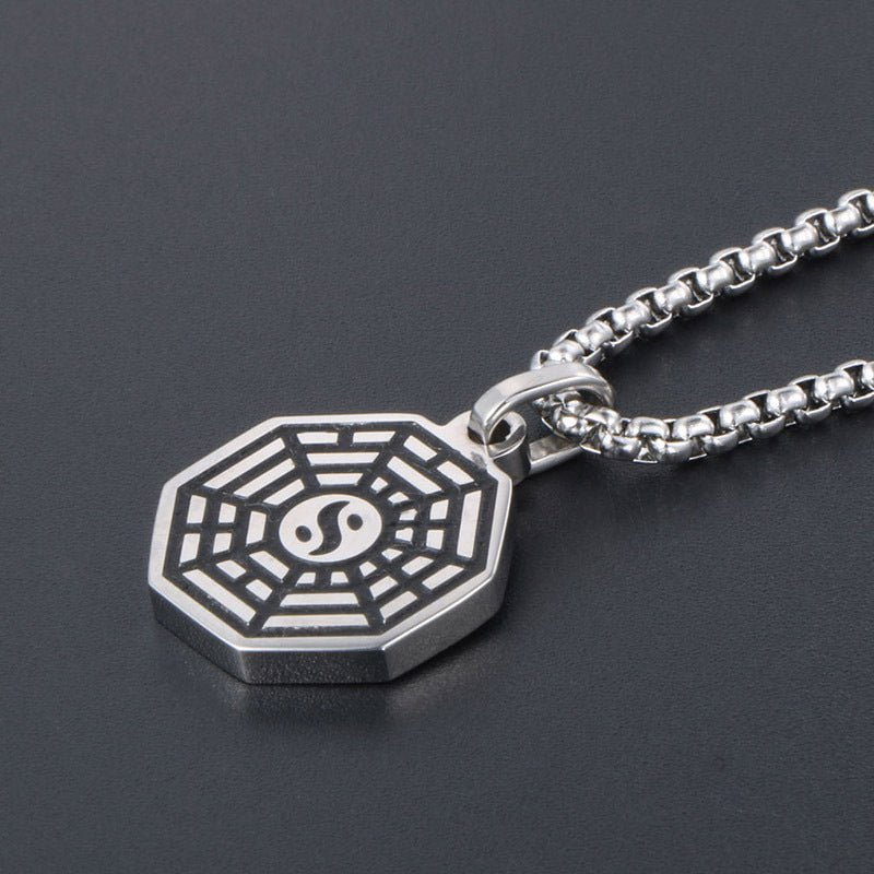 Wee Luxury Men Necklaces Pendant+ce401*2.5*60cm with chain Geometric Retro Eight Diagrams Stainless Steel Necklace for Men