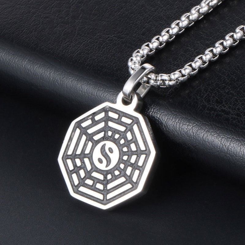 Wee Luxury Men Necklaces Pendant+ce401*2.5*60cm with chain Geometric Retro Eight Diagrams Stainless Steel Necklace for Men