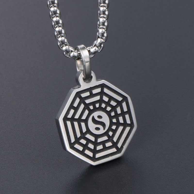 Wee Luxury Men Necklaces Pendant+ce401*2.5*60cm with chain Geometric Retro Eight Diagrams Stainless Steel Necklace for Men