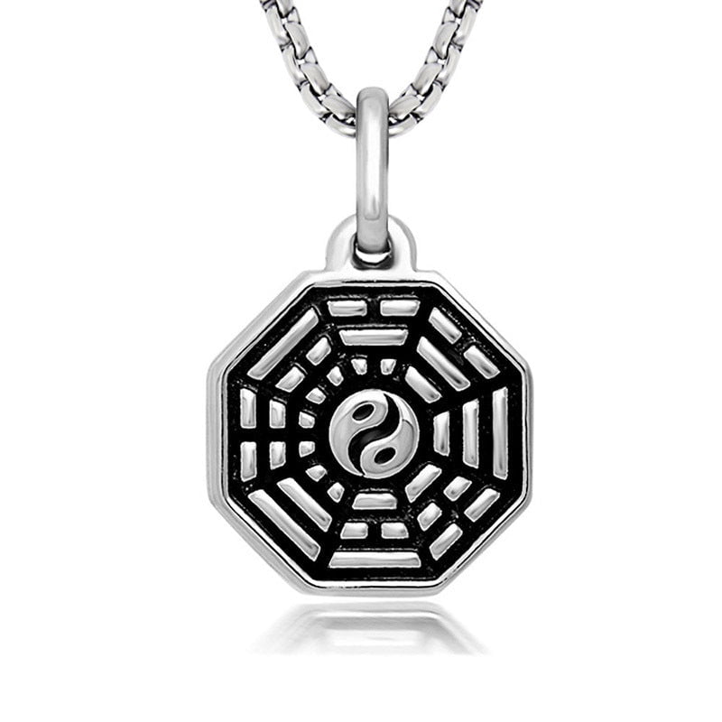 Wee Luxury Men Necklaces Pendant+ce401*2.5*60cm with chain Geometric Retro Eight Diagrams Stainless Steel Necklace for Men