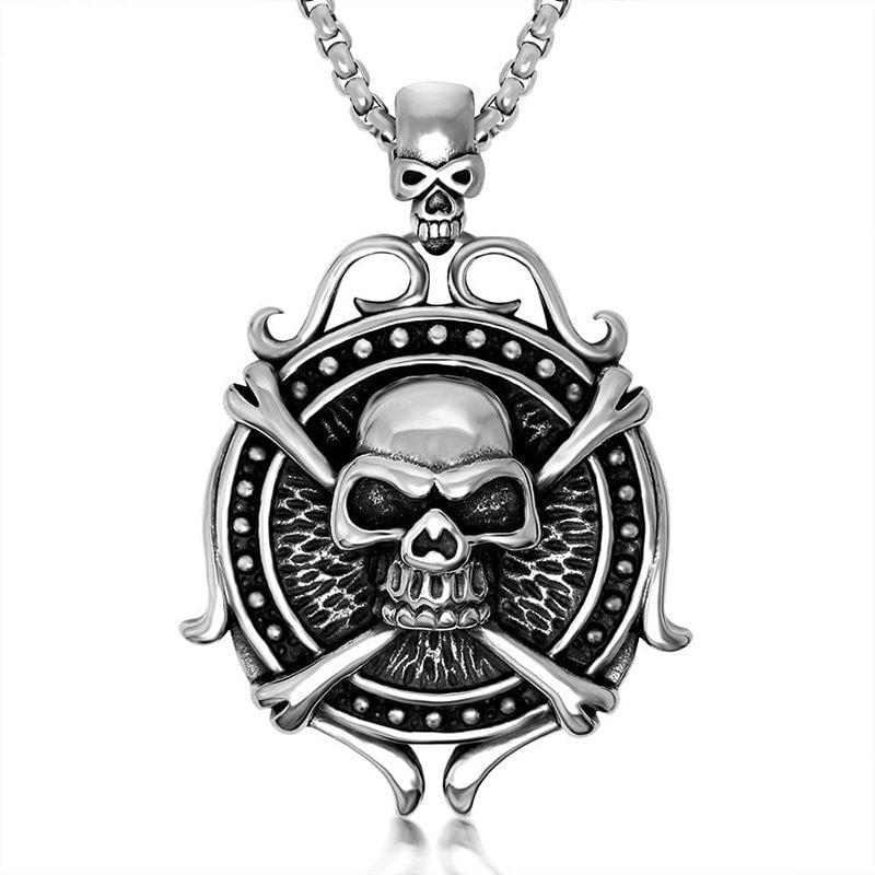 Wee Luxury Men Necklaces Pendant+ce401+3.0*60cm Men's Fashionable Skull Rudder Pendant Necklace in Titanium Steel