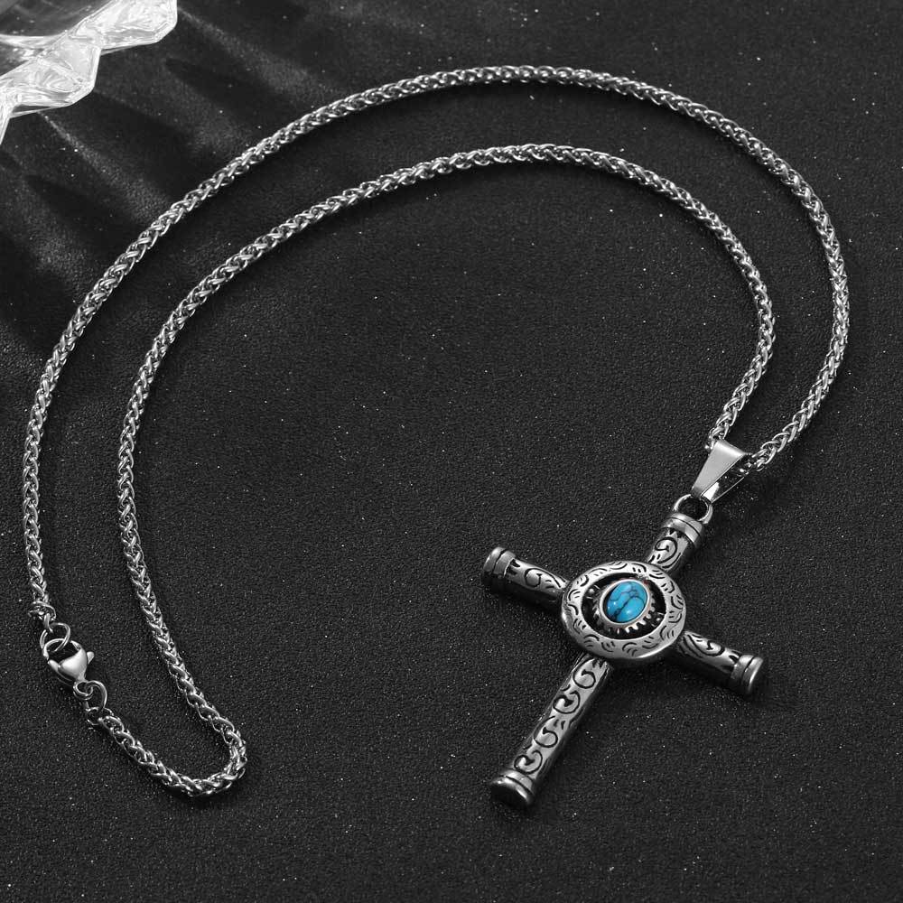 Wee Luxury Men Necklaces Pendant + ce402*3*60cm with chain Turquoise Geometric Pendant Punk Necklace for Men in Titanium Steel