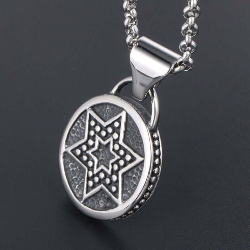 Wee Luxury Men Necklaces Pendant + ce482*3*60cm with chain Stylish Men's Hexagram Retro Pendant Stainless Steel Necklace