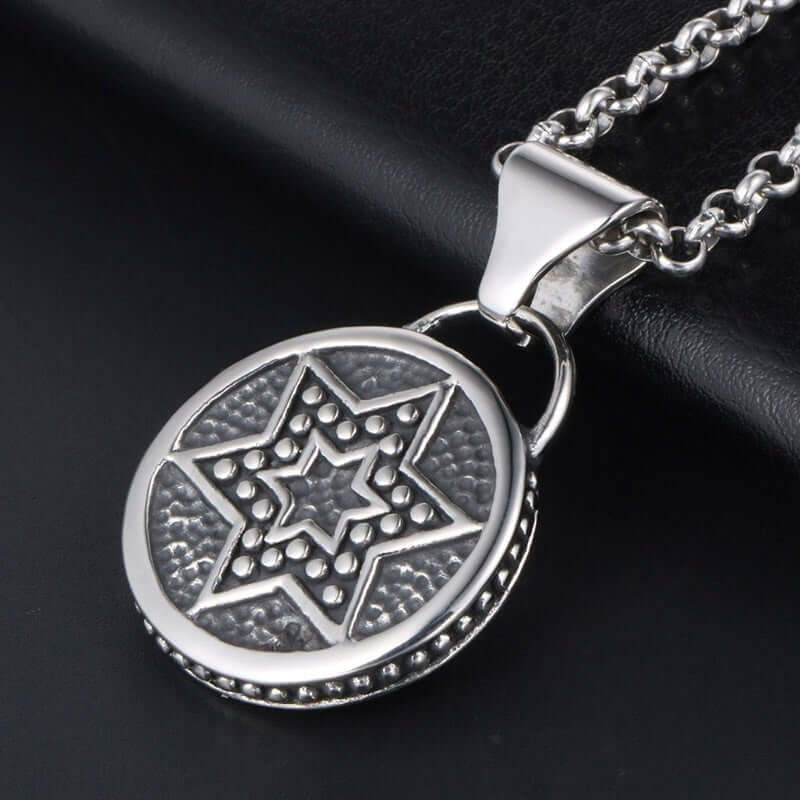 Wee Luxury Men Necklaces Pendant + ce482*3*60cm with chain Stylish Men's Hexagram Retro Pendant Stainless Steel Necklace