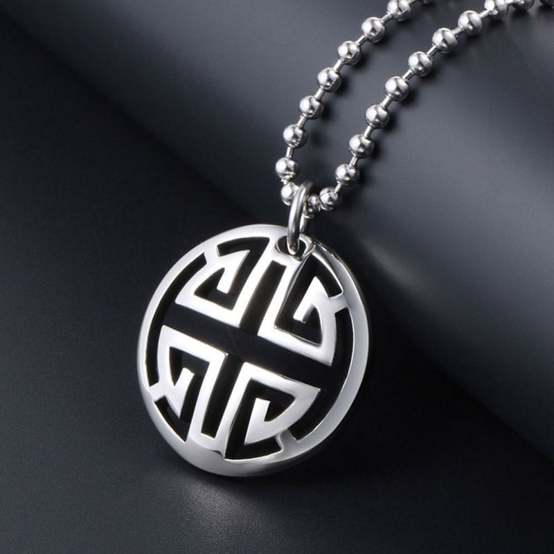 Wee Luxury Men Necklaces Pendant + ce483*3*60cm with chain Artistic Dual Ring Long Necklace with Auspicious Pattern for Men