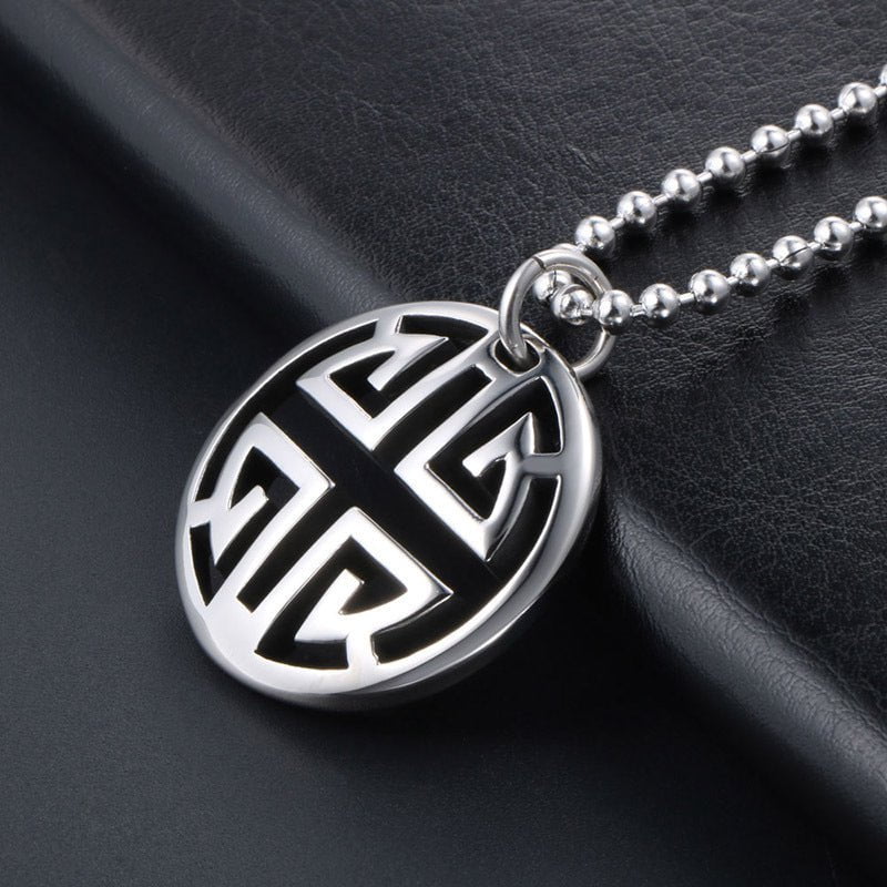 Wee Luxury Men Necklaces Pendant + ce483*3*60cm with chain Artistic Dual Ring Long Necklace with Auspicious Pattern for Men